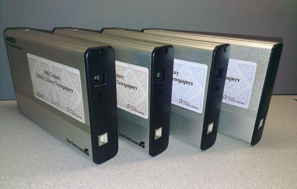 Picture of 19th Century British Library Newspapers collection on four external hard drives