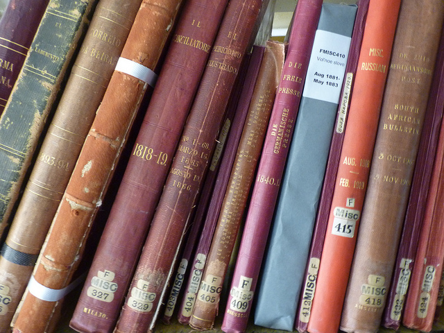 Luke McKernan, “Various press. Bound newspapers at British Library Newspapers, Colindale, north London.“ Sept 26, 2013. Flickr. CC-BY-SA 2.0